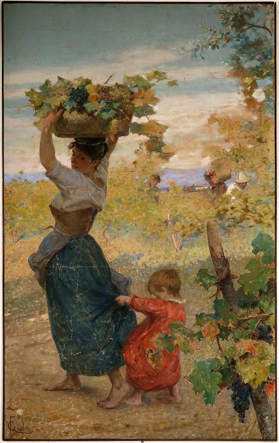 Contadina con cesta alla vendemmia, 1895